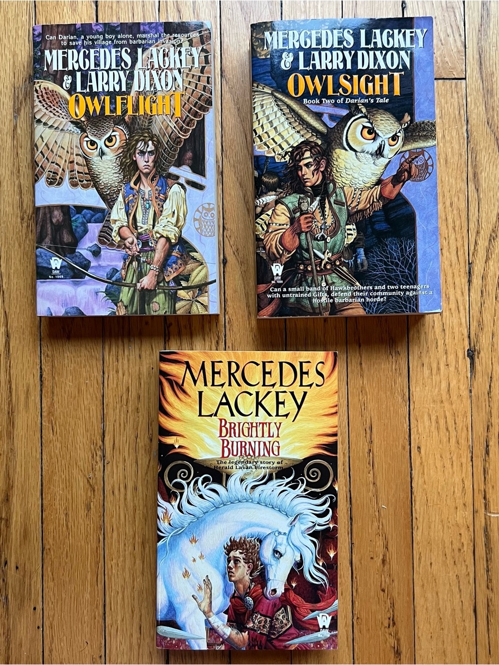 Vintage Fantasy Mercedes Lackey Books — Owlflight, Owlsight, & Brightly Burning